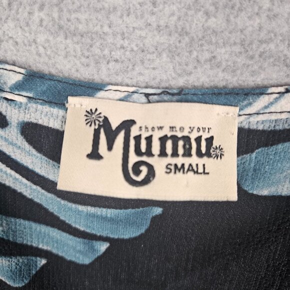 Show Me Your Mumu Women's Tropical Leaf Print Romper Blue White Adjustable Sz S - Picture 11 of 11